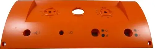 Oberteil in Orange mit Anschlüssen und Symbolen, geeignet für Regelungssysteme von Wolf, zur Steuerung von Heiz- oder Kühlsystemen.
